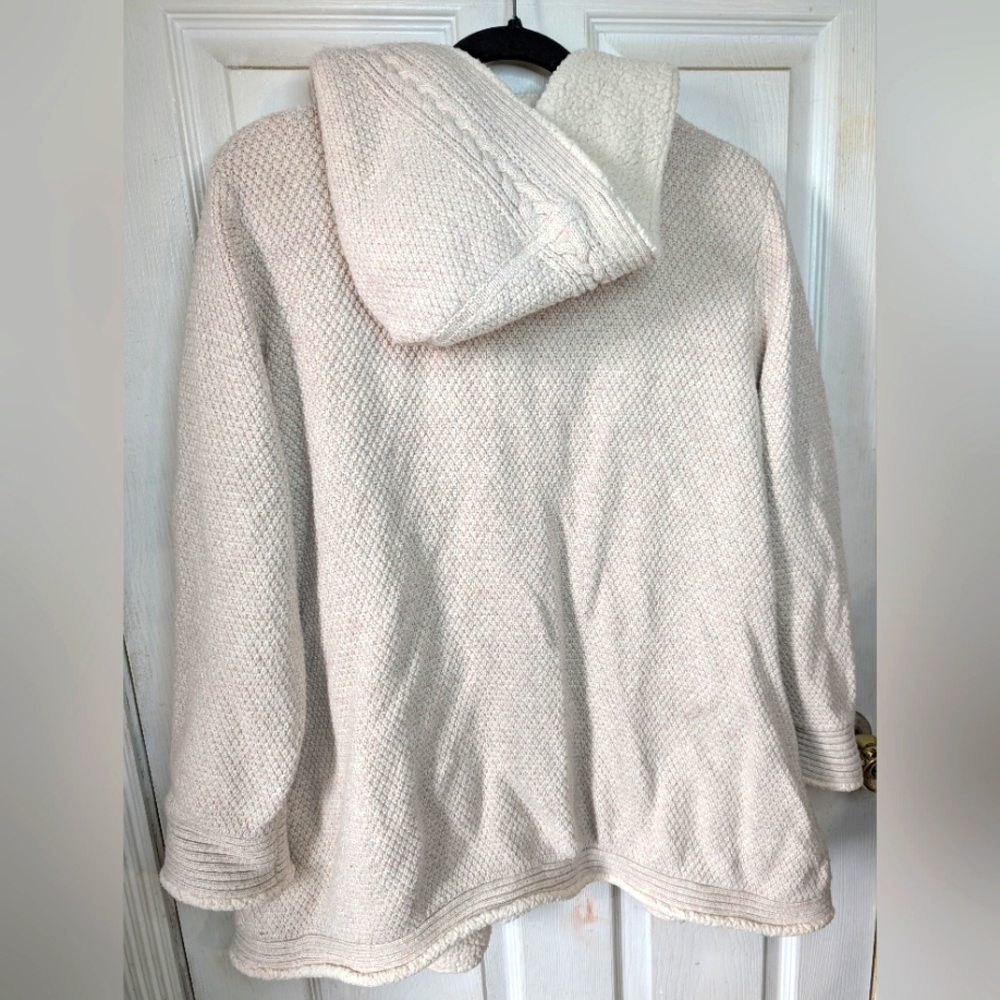 L.L. Bean Cozy Cream Hooded Sweater jacket double layered SZ XL 0282 - Picture 7 of 7